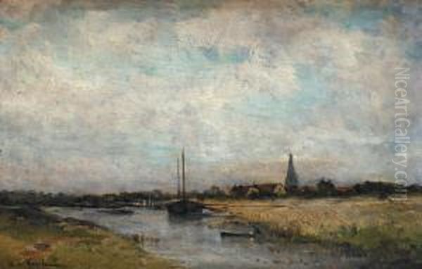 Bateau Au Bord D'une Riviere Oil Painting by Alfred Casile