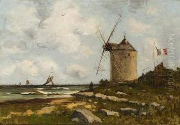 Moulin En Bord De Cote Par Grand Vent. Oil Painting by Alfred Casile