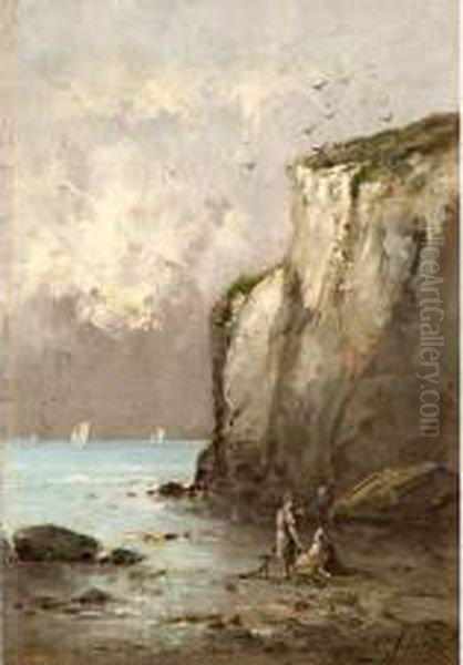 :pecheurs En Bord De Cote Bretonne Oil Painting by Alfred Casile