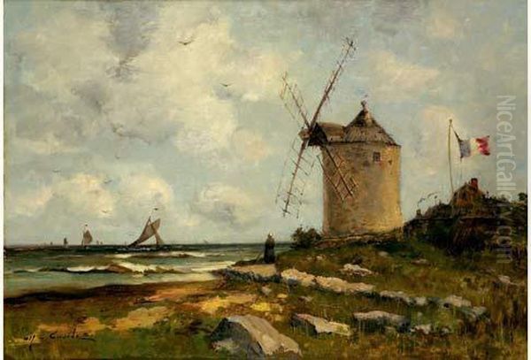 Le Moulin En Bord De Mer, Circa 1890 Oil Painting by Alfred Casile