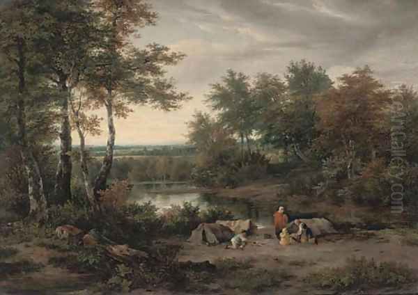 Camping on the river bank Oil Painting by Joseph Vincent Barber