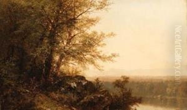 Overlooking The River Oil Painting by John William Casilear