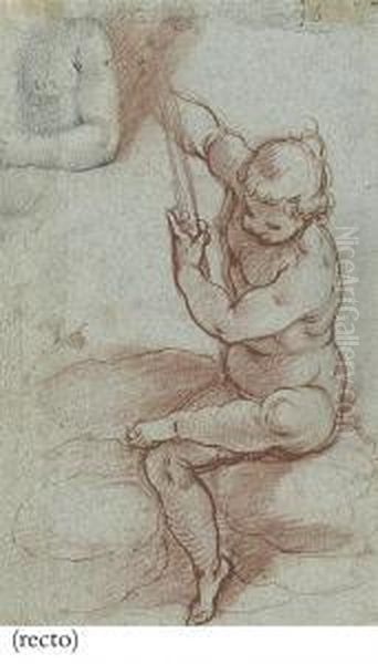 A Seated Putto Holding A Staff Oil Painting by Alessandro Casolani