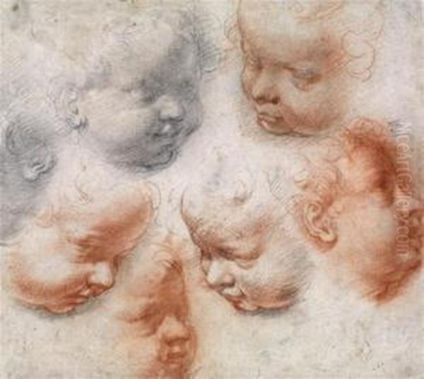 Feuille D'etudes De Tetes De Putti Oil Painting by Alessandro Casolani