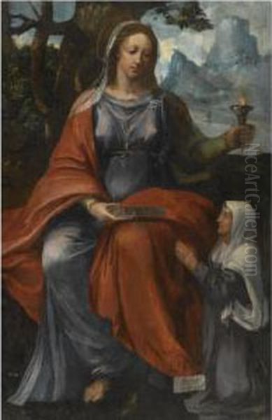 Saint Lucy, With A Donor Kneeling Below Oil Painting by Alessandro Casolani