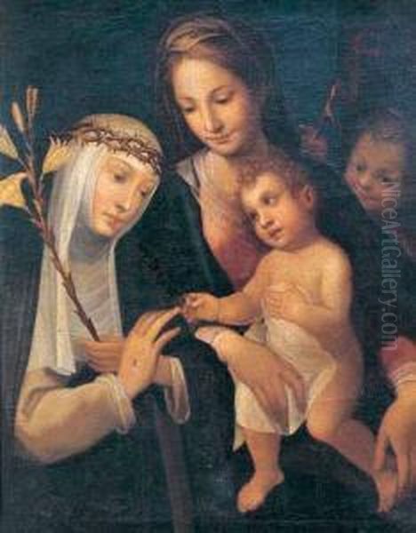 Madonna Con Bambino Santa Caterina E San Giovannino Oil Painting by Alessandro Casolani