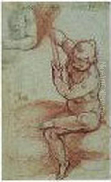 Recto: A Boy Seated On A Rock, 
And A Separate Study Of An Arm; Verso: A Seated Female Nude And The Legs
 And Body Of Another Standing Nude Oil Painting by Alessandro Casolani