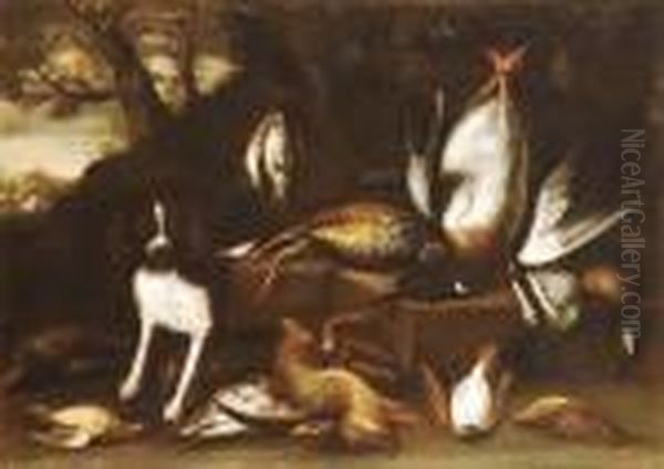 Natura Morta Con Cane E Cacciagione Oil Painting by Giovanni Agostino Cassana