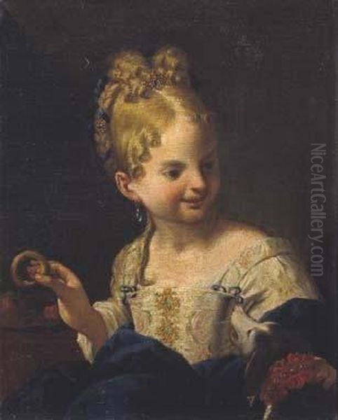 Ritratto Di Giovanetta Con Cagnolino Oil Painting by Niccolo Cassana