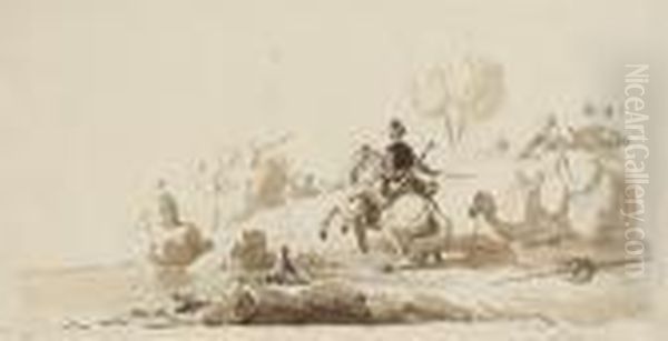 An Oriental Caravan With A Horseman And Camels Oil Painting by Louis Francois Cassas