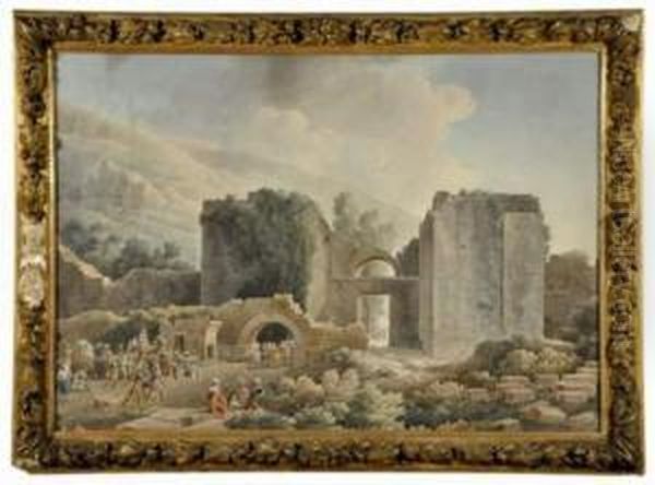 Ruines Antiques Et Soldats Ottomans. Oil Painting by Louis Francois Cassas