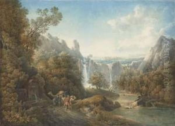 Un Paysage Avec Des Chutes D'eau Oil Painting by Louis Francois Cassas