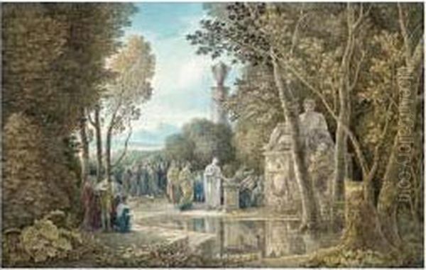 Scene De Sacrifice Antique Dans Un Paysage Boise Oil Painting by Louis Francois Cassas