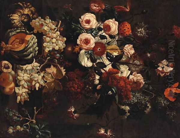 Roses, Carnations, Peonies and other Flowers Oil Painting by Abraham Breughel