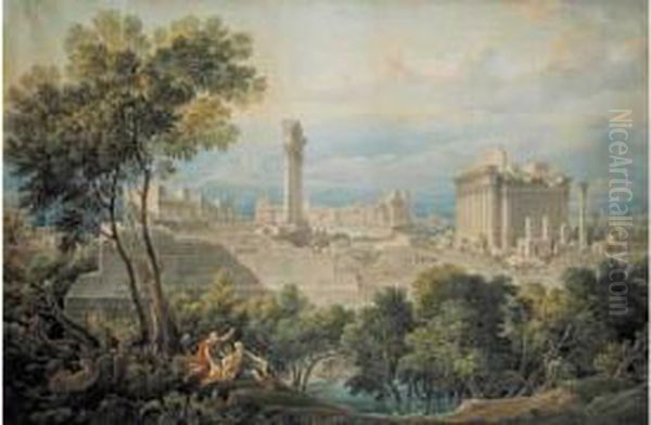 Vue De Baalbek Avec Les Temples De Bacchus Et Jupiter Oil Painting by Louis Francois Cassas