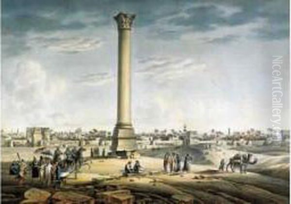 Vue De La Colonne Dite De Pompee A Alexandrie Oil Painting by Louis Francois Cassas