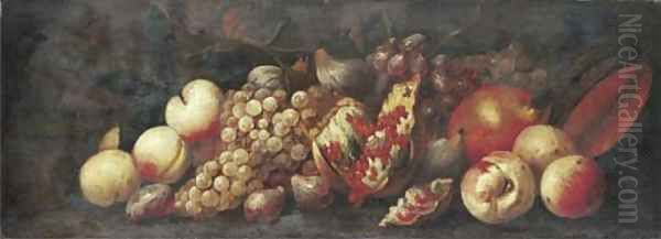 Peaches, grapes on the vine, figs Oil Painting by Abraham Brueghel