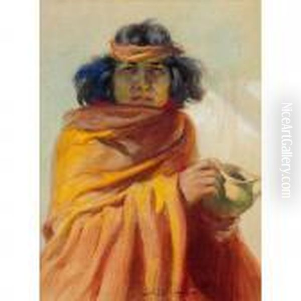 Indian By Firelight Oil Painting by Ira Diamond Gerald Cassidy