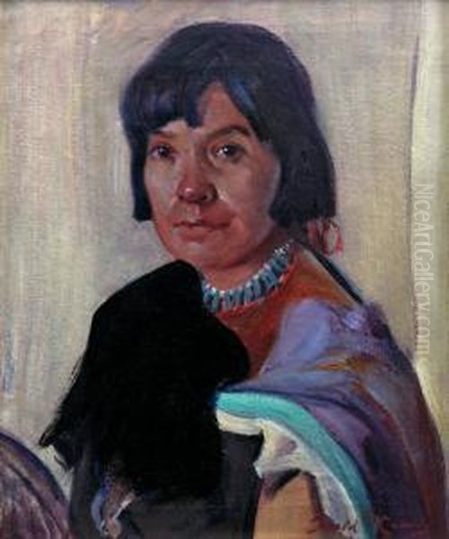 Portrait Of Indian Woman Oil Painting by Ira Diamond Gerald Cassidy