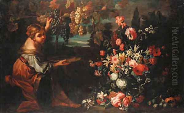 A girl picking grapes Oil Painting by Abraham Brueghel