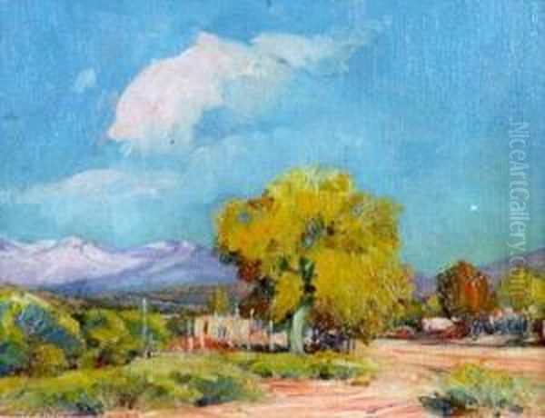 New Mexico Landscape With Adobe House Oil Painting by Ira Diamond Gerald Cassidy