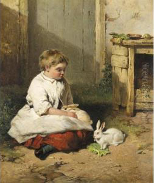 The Pet Rabbits Oil Painting by James Cassie