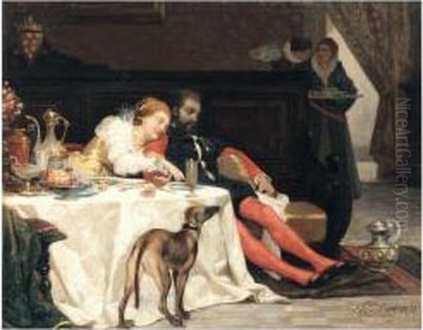 La Morte Di Bianca Capella (the Death Of Bianca Capella) Oil Painting by Amos Cassioli