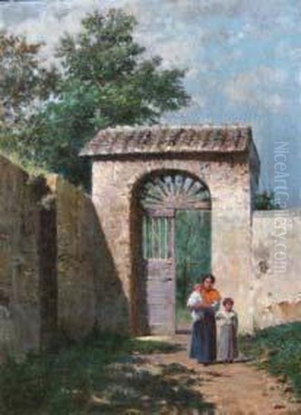 Figure In Cortile Oil Painting by Francesco Coppola Castaldo