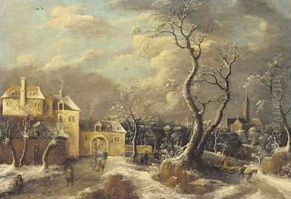 A village in winter Oil Painting by Anthonie Beerstraten