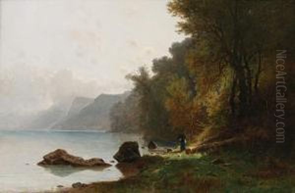 Paysage Lacustreanime Oil Painting by Gustave Castan