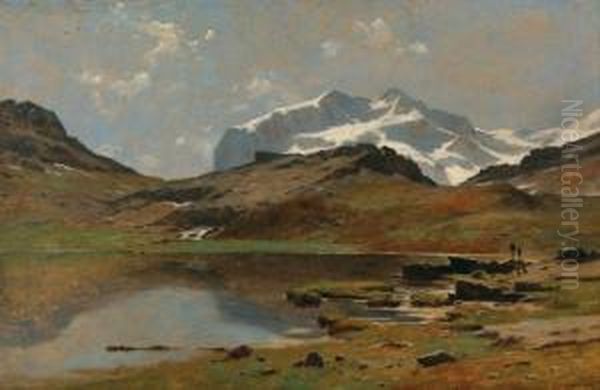 Lac De Montagne Anime Aarolla Oil Painting by Gustave Castan