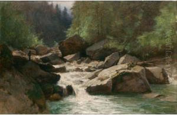 Schmadribach (berner Oberland) Oil Painting by Gustave Castan