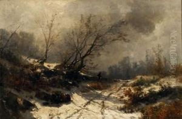 Castan, ,paysage D'hiver Oil Painting by Gustave Castan