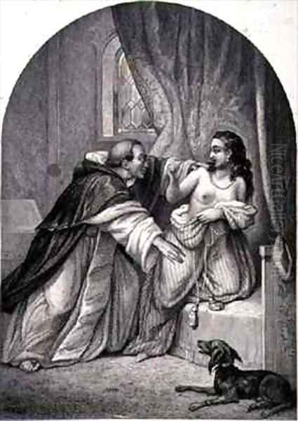 A Monk Seducing a Woman in the 14th Century Oil Painting by Bourdet, Joseph Guillaume