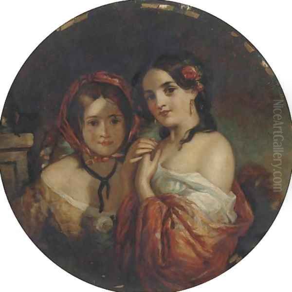 Portrait of two young girl Oil Painting by Charles Baxter