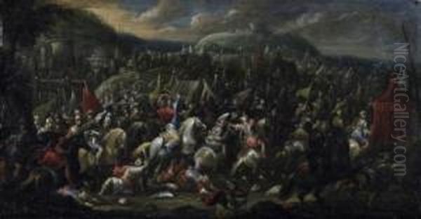 Numerously Figured Cavalry Battle Oil Painting by Pauwel Casteels