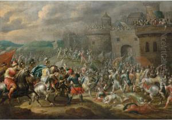 A Siege Of A Town Oil Painting by Pauwel Casteels