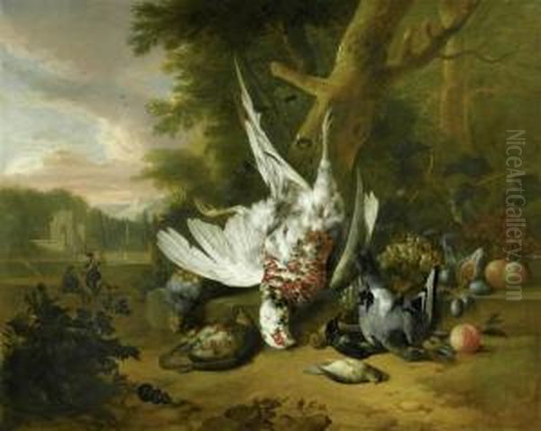 Park Landscape With Game And Fruits. Oil Painting by Pieter Casteels