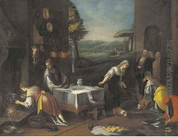 Christ in the house of Martha and Mary Oil Painting by Jacopo Bassano (Jacopo da Ponte)