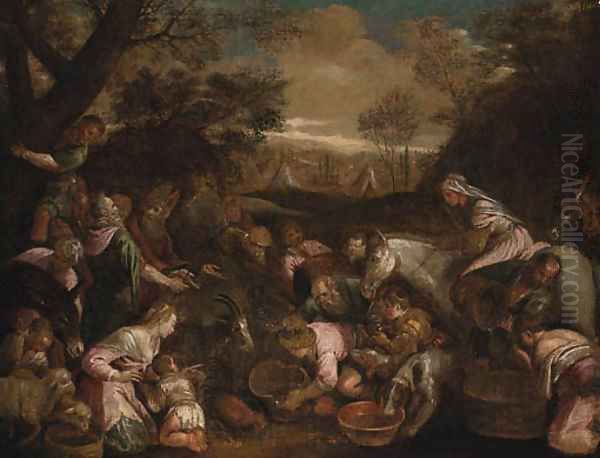 Moses striking the Rock Oil Painting by Jacopo Bassano (Jacopo da Ponte)