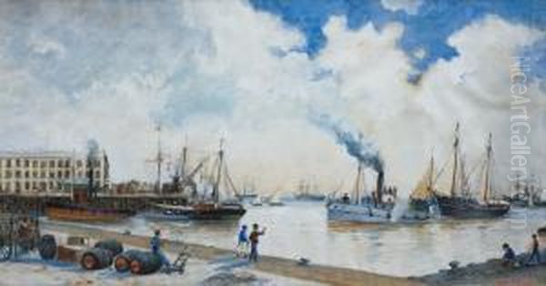 Puerto De Montevideo Oil Painting by Roberto Castellanos Mane