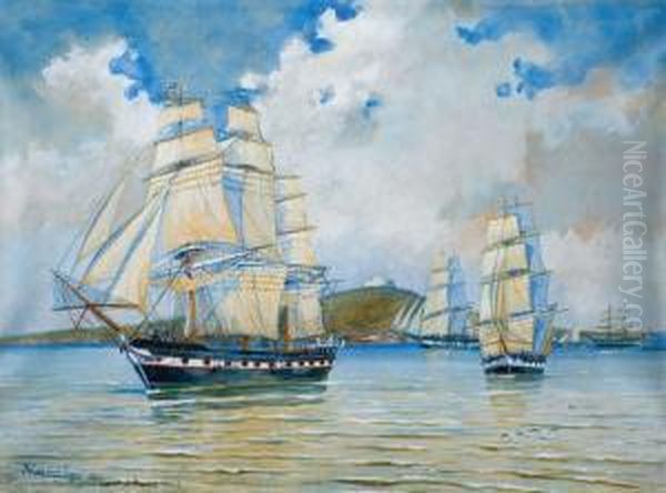 Bloqueo De Montevideo Por El Almirante Brown Oil Painting by Roberto Castellanos Mane