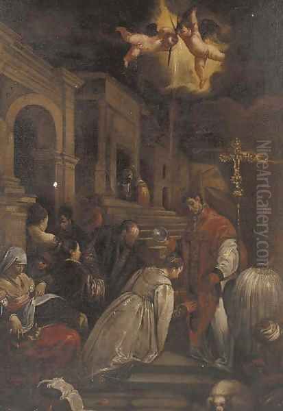 The baptism of Saint Ludmilla Oil Painting by Jacopo Bassano (Jacopo da Ponte)