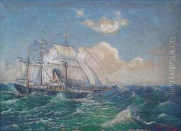 Vapor Mercante En Alta Mar Oil Painting by Roberto Castellanos Mane