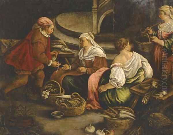 Vegetable sellers Oil Painting by Jacopo Bassano (Jacopo da Ponte)