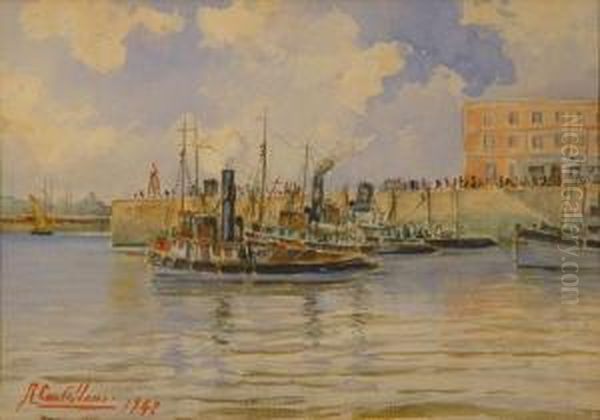 Puerto De Montevideo Oil Painting by Roberto Castellanos Mane