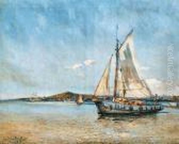 Velero En El Puerto De Montevideo Oil Painting by Roberto Castellanos Mane