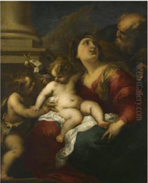 The Holy Family With The Infant St John The Baptist Oil Painting by Valerio Castello