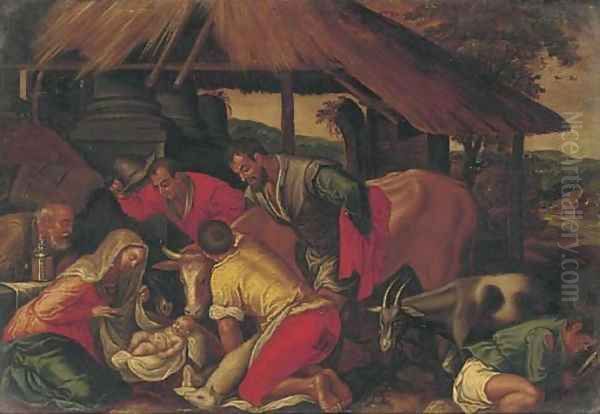 The Adoration of the Shepherds 4 Oil Painting by Jacopo Bassano (Jacopo da Ponte)