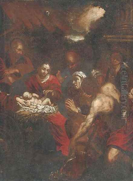 The Adoration of the Shepherds 3 Oil Painting by Jacopo Bassano (Jacopo da Ponte)